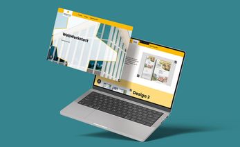 Darstellung der Webseite WebWerkstatt Sachsen-Anhalt auf einem Laptop.